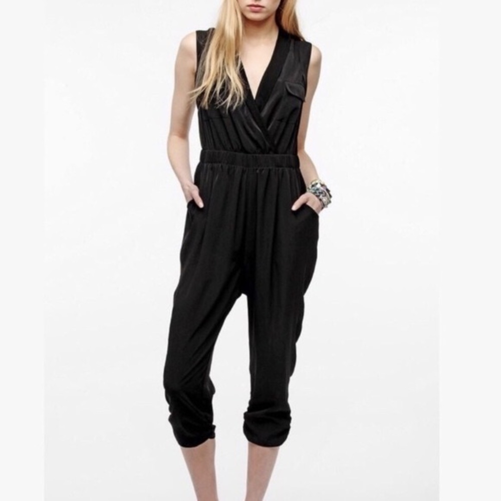 Urban Outfitters Sparkle & Fade Black Collared Utility Style Harem Jumpsuit